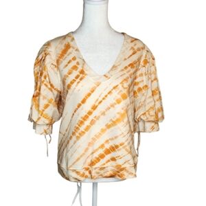 Marie Oliver Cream and Mustard Tie-Dye V-Neck Top